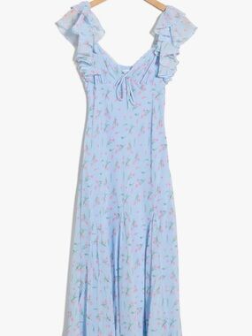 Lush Light Blue Dress with Pink Floral Accents
